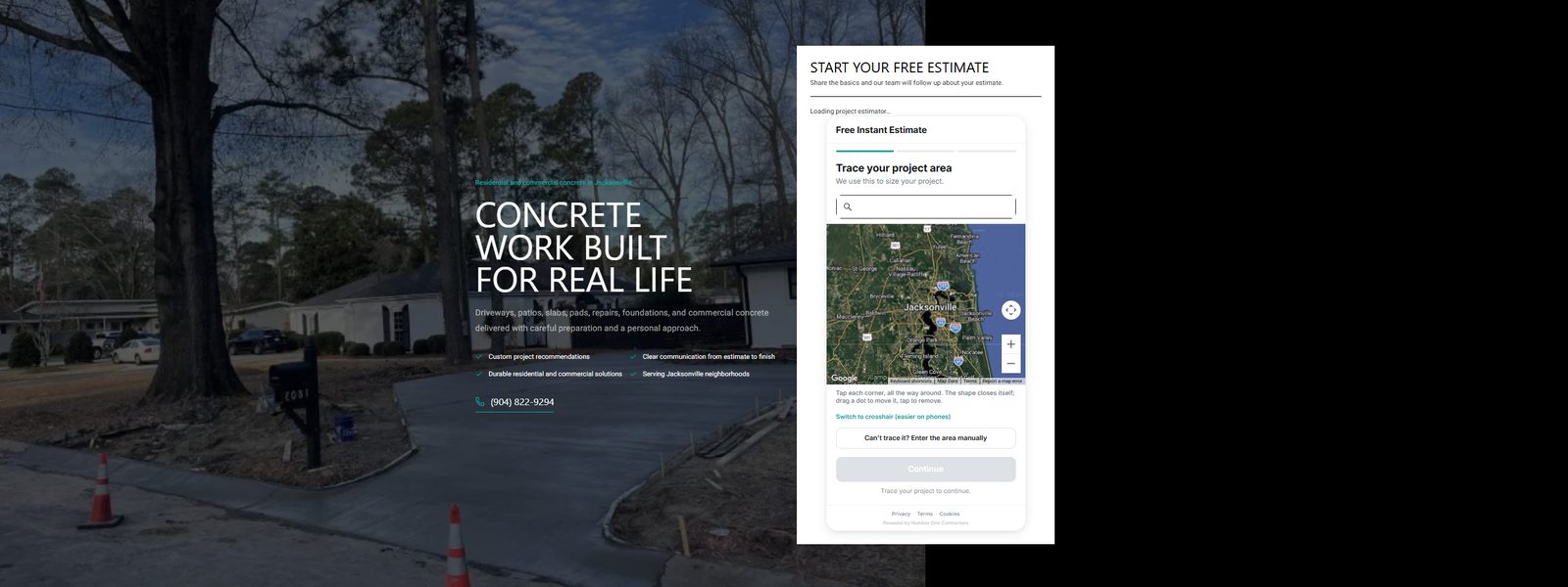 Boutique Concrete website homepage