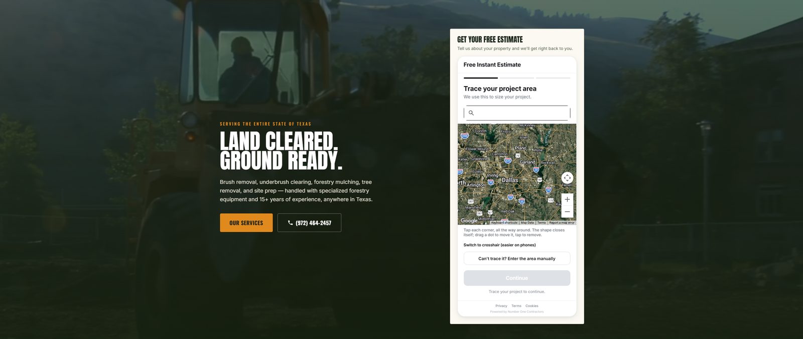 Texas Land Clearing website homepage